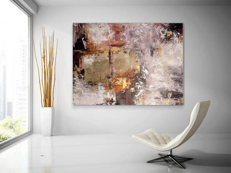 Brown Original Leaf Contemporary Abstract Canvas Wall Art 1PB1O